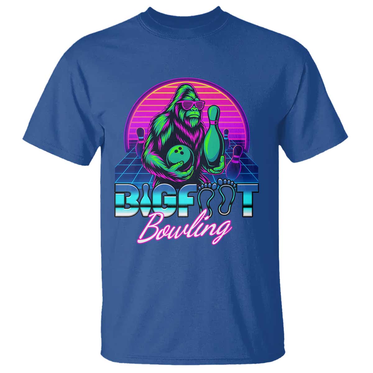 Funny Bigfoot Bowling Vaporwave Gift T Shirt TS12 Royal Blue Print Your Wear
