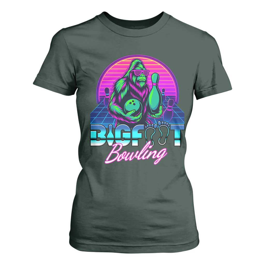 Funny Bigfoot Bowling Vaporwave Gift T Shirt For Women TS12 Dark Forest Green Print Your Wear