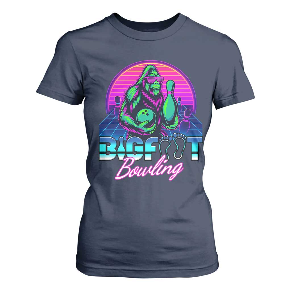 Funny Bigfoot Bowling Vaporwave Gift T Shirt For Women TS12 Navy Print Your Wear