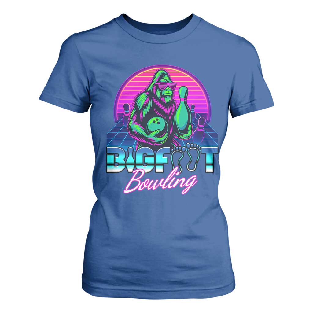 Funny Bigfoot Bowling Vaporwave Gift T Shirt For Women TS12 Royal Blue Print Your Wear