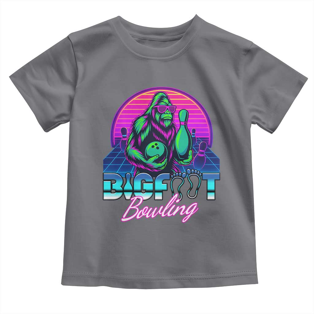 Funny Bigfoot Bowling Vaporwave Gift Toddler T Shirt TS12 Charcoal Print Your Wear