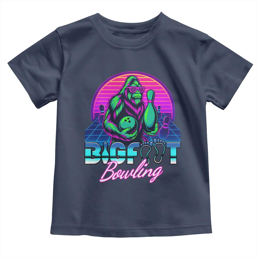 Funny Bigfoot Bowling Vaporwave Gift Toddler T Shirt TS12 Navy Print Your Wear