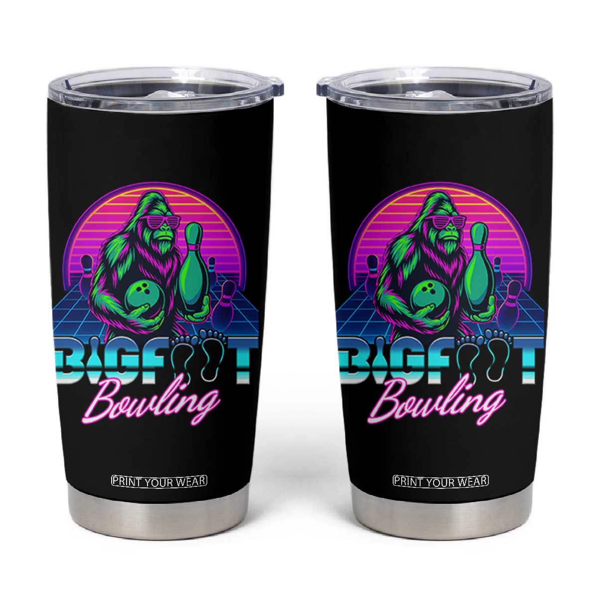 Funny Bigfoot Bowling Vaporwave Gift Tumbler Cup TS12 Black Print Your Wear