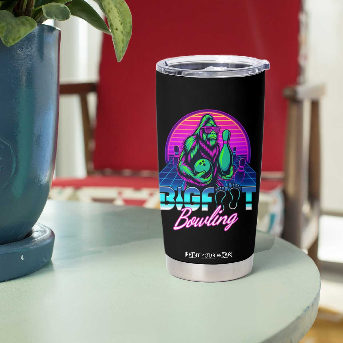 Funny Bigfoot Bowling Vaporwave Gift Tumbler Cup TS12 Print Your Wear