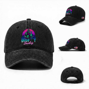 Funny Bigfoot Bowling Vaporwave Gift Washed Cotton Baseball Cap TS12 Washed Cap Universal Fit Black Print Your Wear