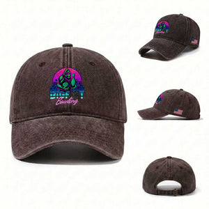 Funny Bigfoot Bowling Vaporwave Gift Washed Cotton Baseball Cap TS12 Washed Cap Universal Fit Dark Brown Print Your Wear