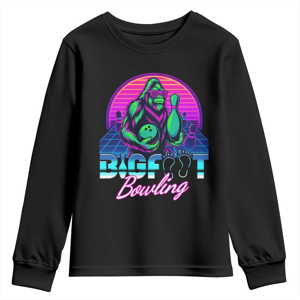 Funny Bigfoot Bowling Vaporwave Gift Youth Sweatshirt TS12 Black Print Your Wear