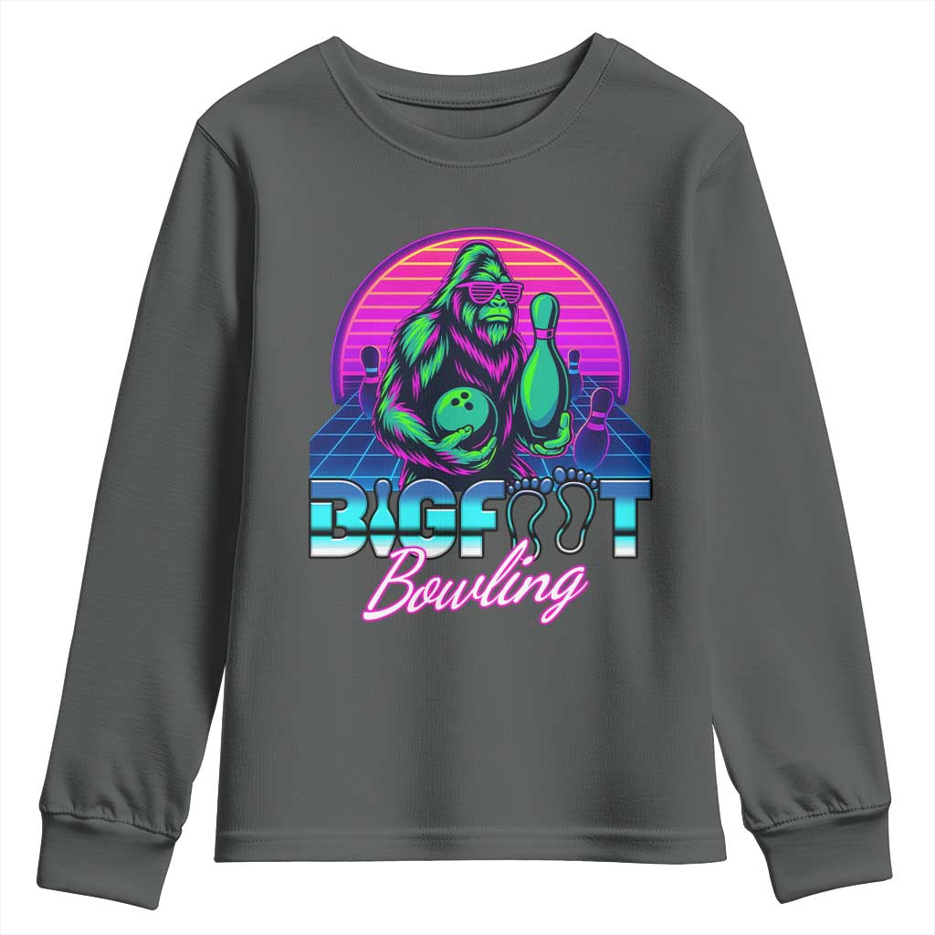 Funny Bigfoot Bowling Vaporwave Gift Youth Sweatshirt TS12 Dark Heather Print Your Wear