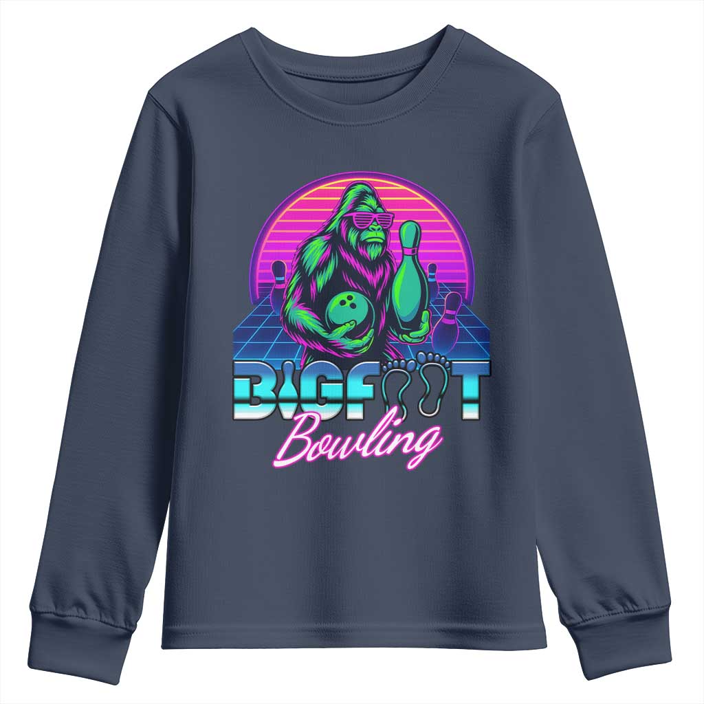Funny Bigfoot Bowling Vaporwave Gift Youth Sweatshirt TS12 Navy Print Your Wear