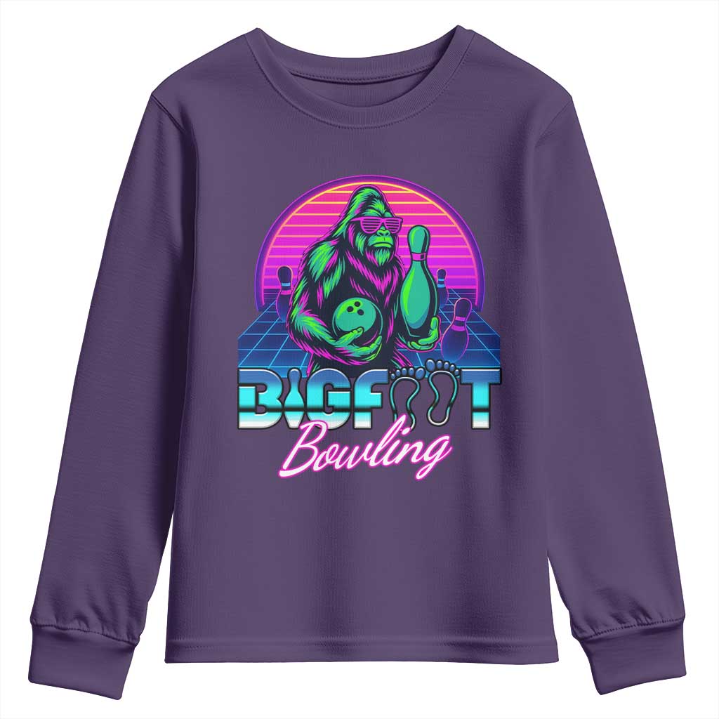 Funny Bigfoot Bowling Vaporwave Gift Youth Sweatshirt TS12 Purple Print Your Wear