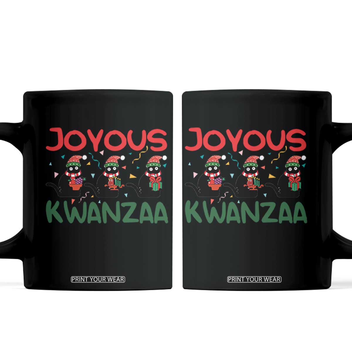 Joyous Kwanzaa Coffee Mug Funny Cats With Kinara And Presents Cultural Pride Gift TS12 Black Print Your Wear