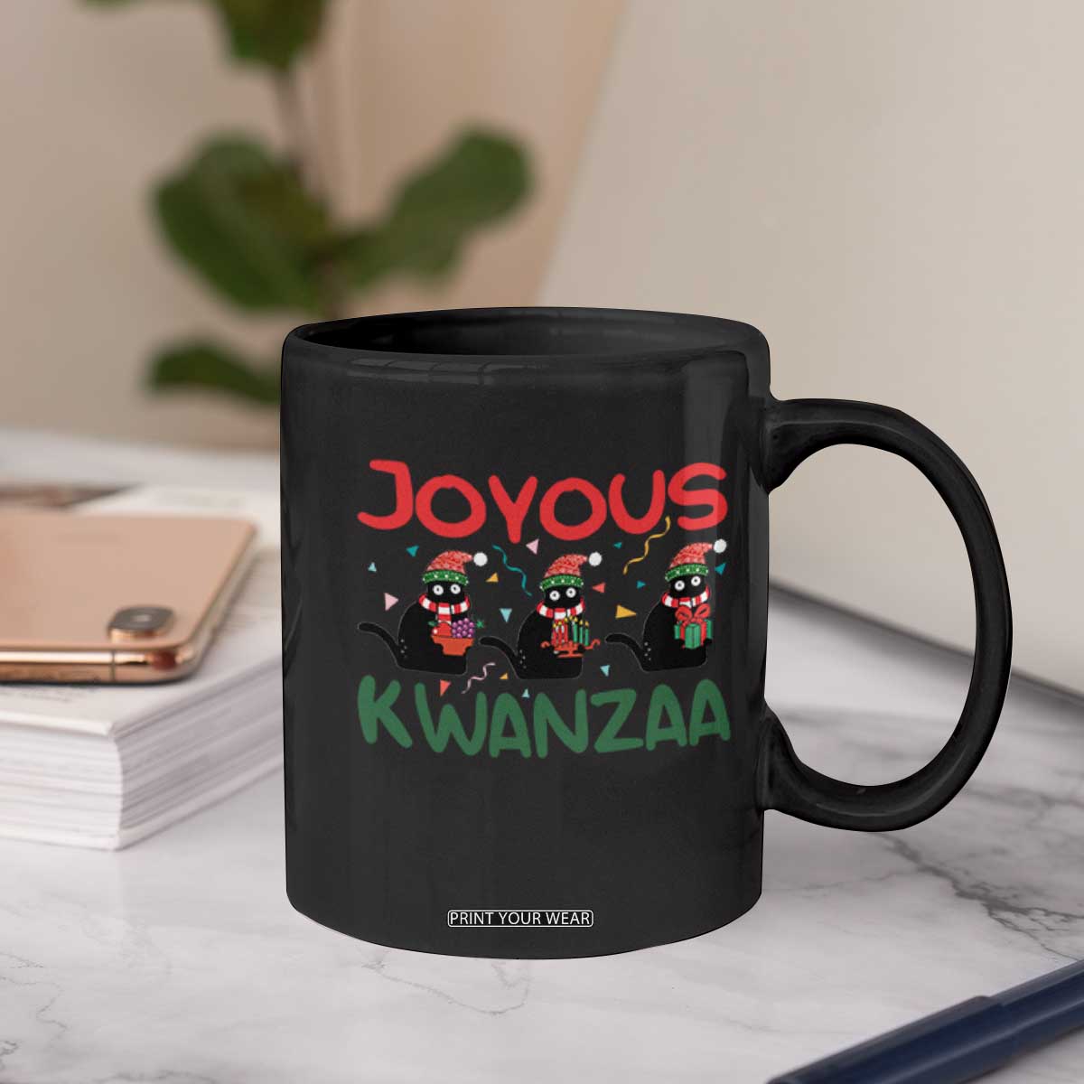 Joyous Kwanzaa Coffee Mug Funny Cats With Kinara And Presents Cultural Pride Gift TS12 Print Your Wear
