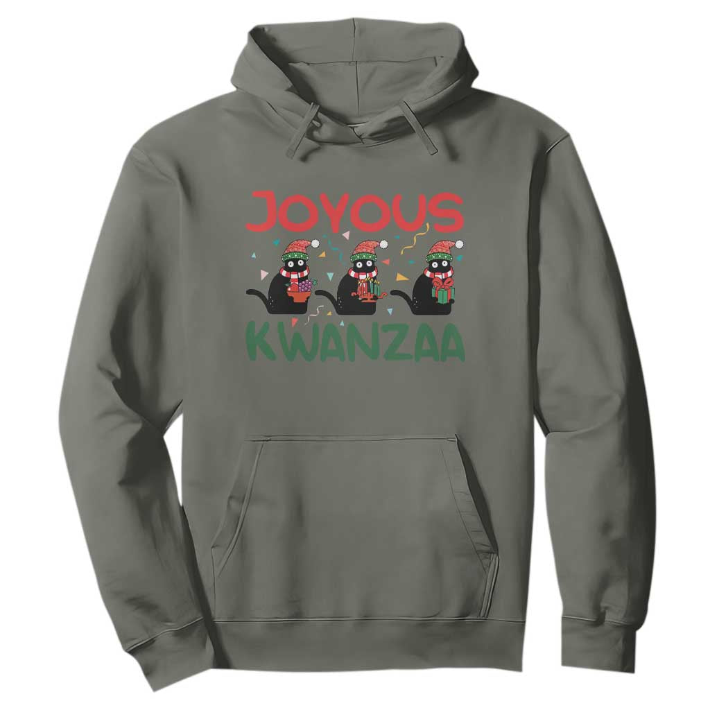 Joyous Kwanzaa Hoodie Funny Cats With Kinara And Presents Cultural Pride Gift TS12 Military Green Print Your Wear