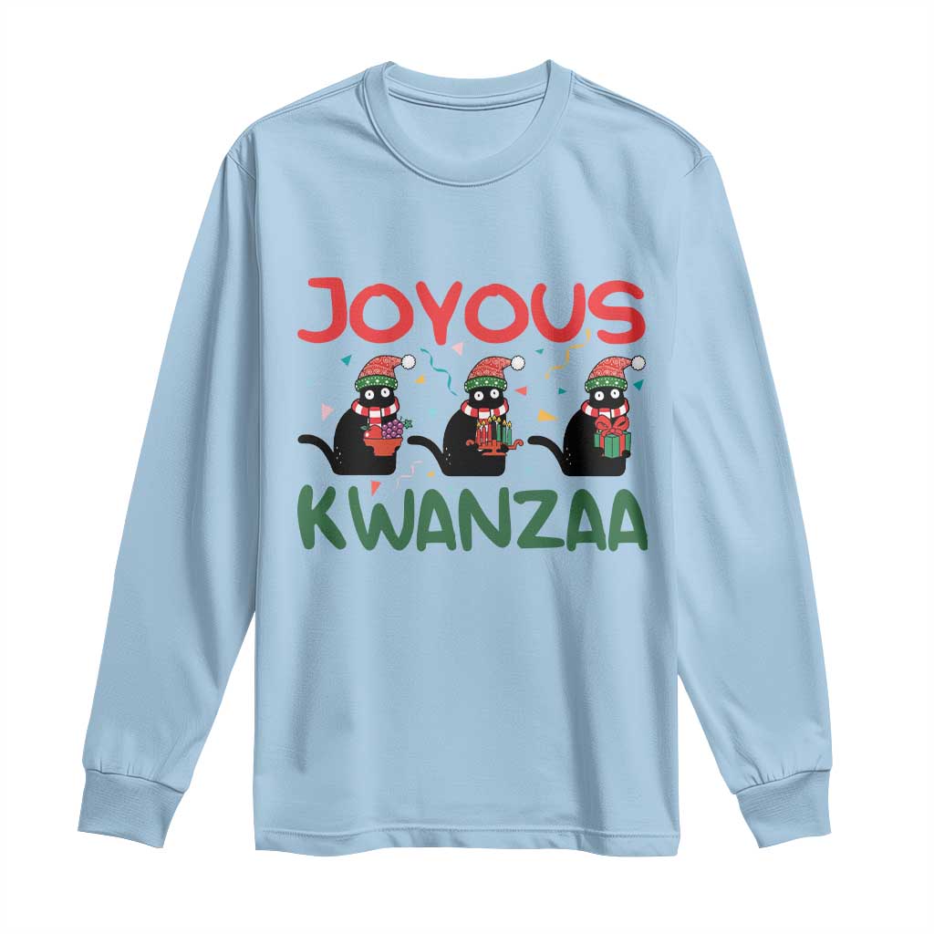 Joyous Kwanzaa Long Sleeve Shirt Funny Cats With Kinara And Presents Cultural Pride Gift TS12 Light Blue Print Your Wear