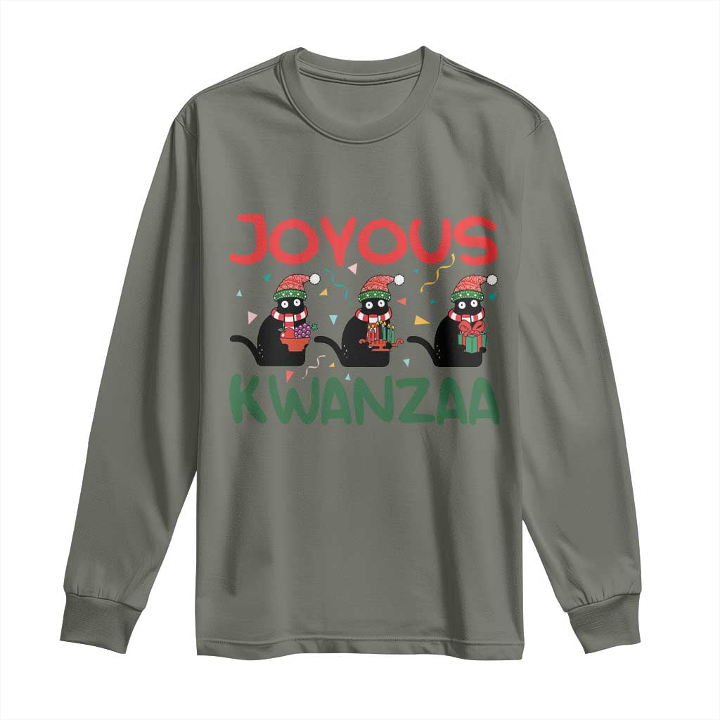 Joyous Kwanzaa Long Sleeve Shirt Funny Cats With Kinara And Presents Cultural Pride Gift TS12 Military Green Print Your Wear