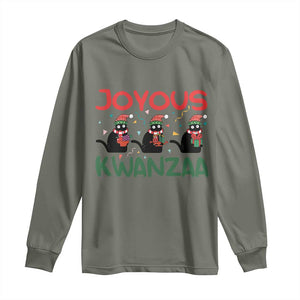 Joyous Kwanzaa Long Sleeve Shirt Funny Cats With Kinara And Presents Cultural Pride Gift TS12 Military Green Print Your Wear