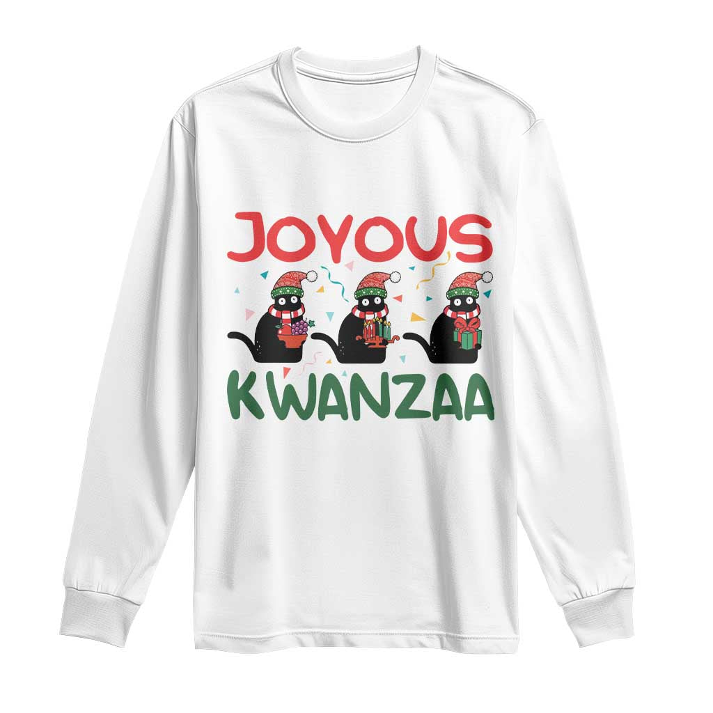 Joyous Kwanzaa Long Sleeve Shirt Funny Cats With Kinara And Presents Cultural Pride Gift TS12 White Print Your Wear