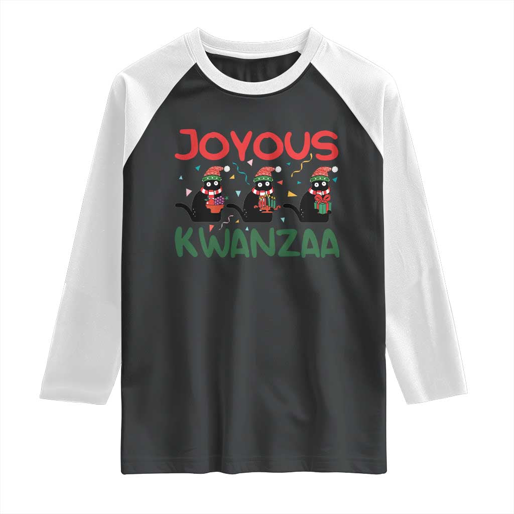 Joyous Kwanzaa Raglan Shirt Funny Cats With Kinara And Presents Cultural Pride Gift TS12 Black White Print Your Wear