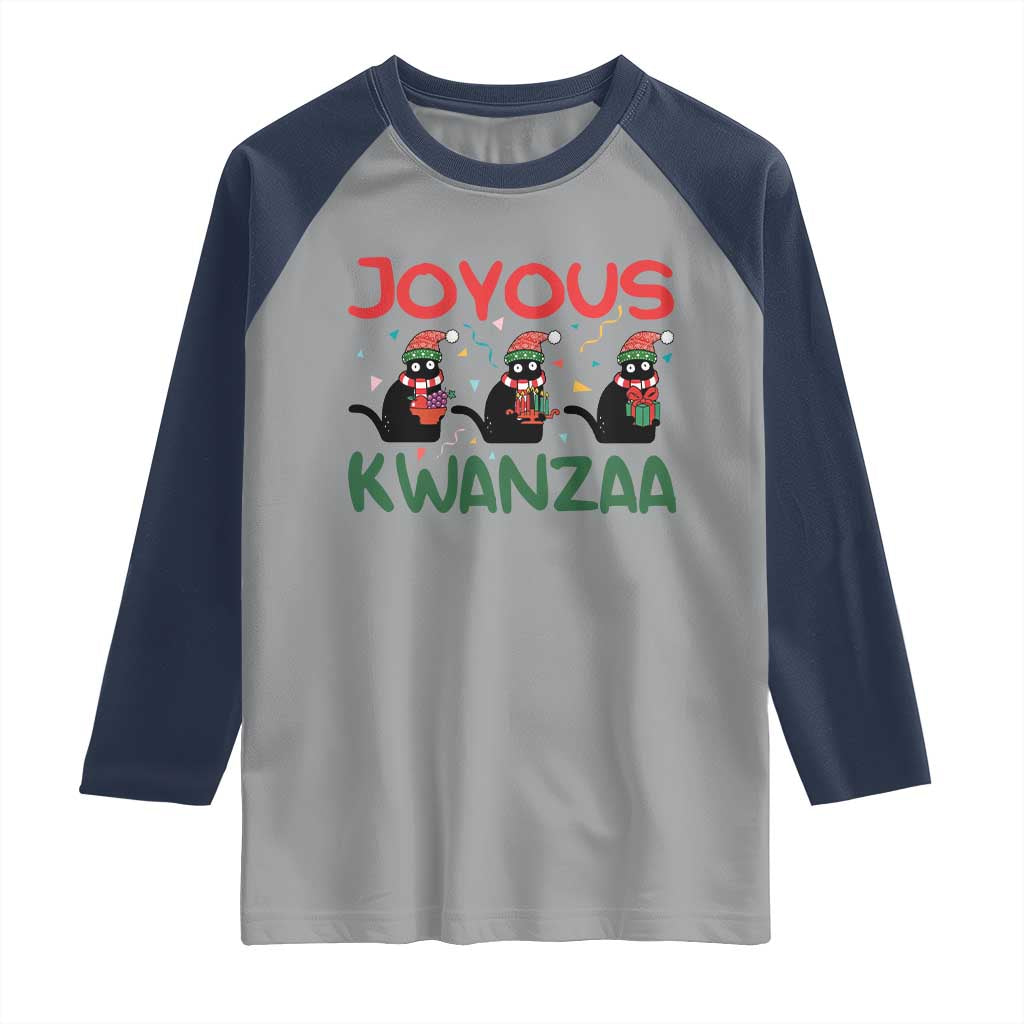 Joyous Kwanzaa Raglan Shirt Funny Cats With Kinara And Presents Cultural Pride Gift TS12 Sport Gray Navy Print Your Wear