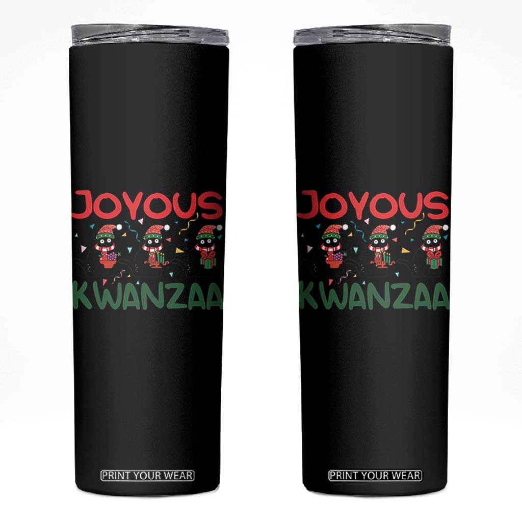 Joyous Kwanzaa Skinny Tumbler Funny Cats With Kinara And Presents Cultural Pride Gift TS12 Black Print Your Wear