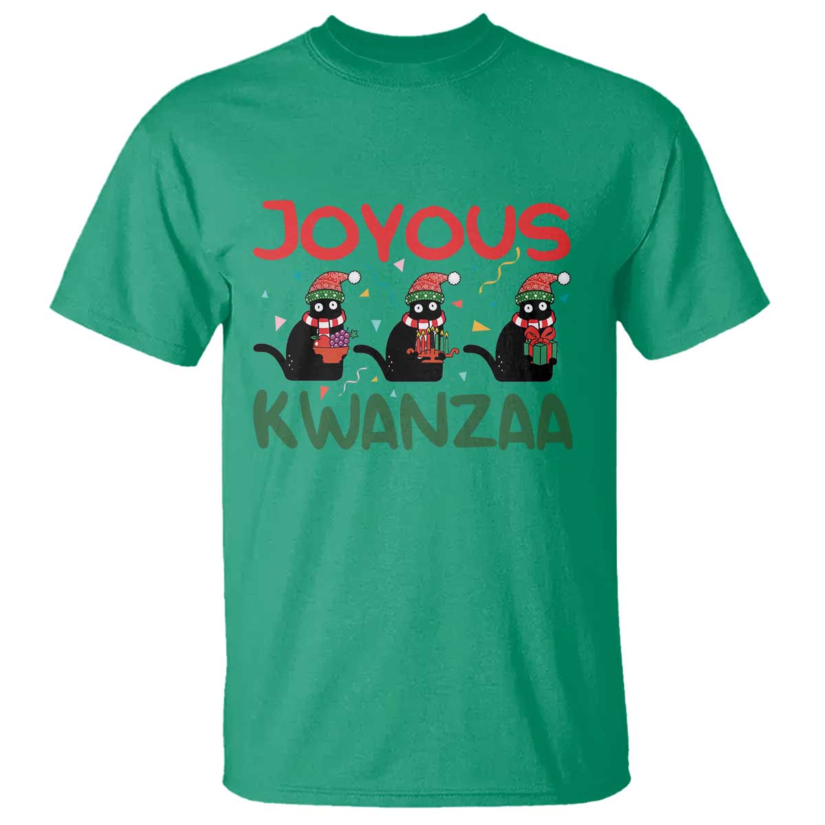 Joyous Kwanzaa T Shirt Funny Cats With Kinara And Presents Cultural Pride Gift TS12 Irish Green Print Your Wear