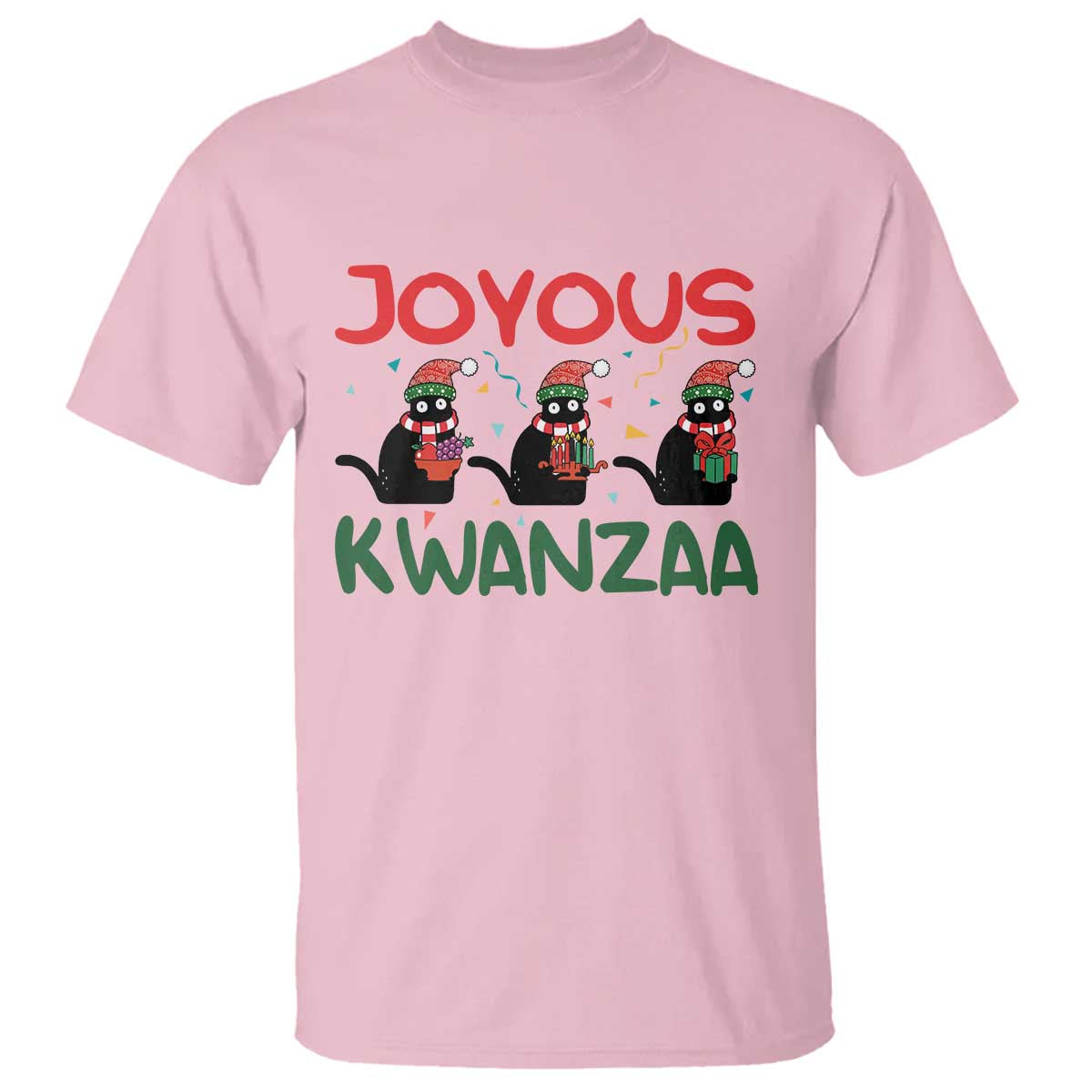 Joyous Kwanzaa T Shirt Funny Cats With Kinara And Presents Cultural Pride Gift TS12 Light Pink Print Your Wear