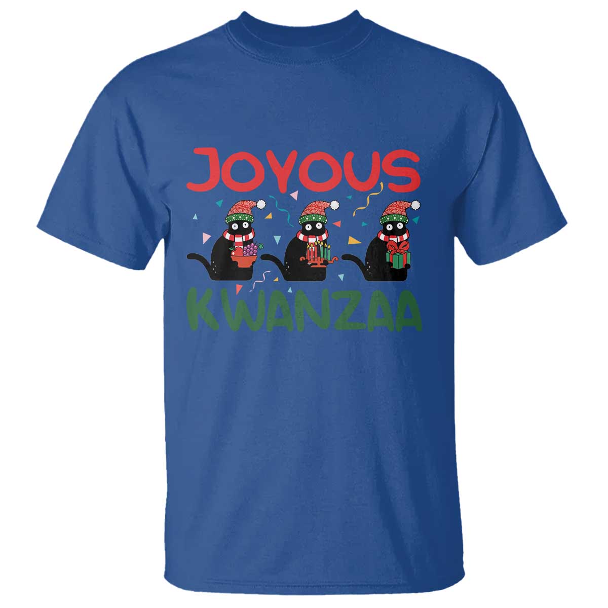 Joyous Kwanzaa T Shirt Funny Cats With Kinara And Presents Cultural Pride Gift TS12 Royal Blue Print Your Wear