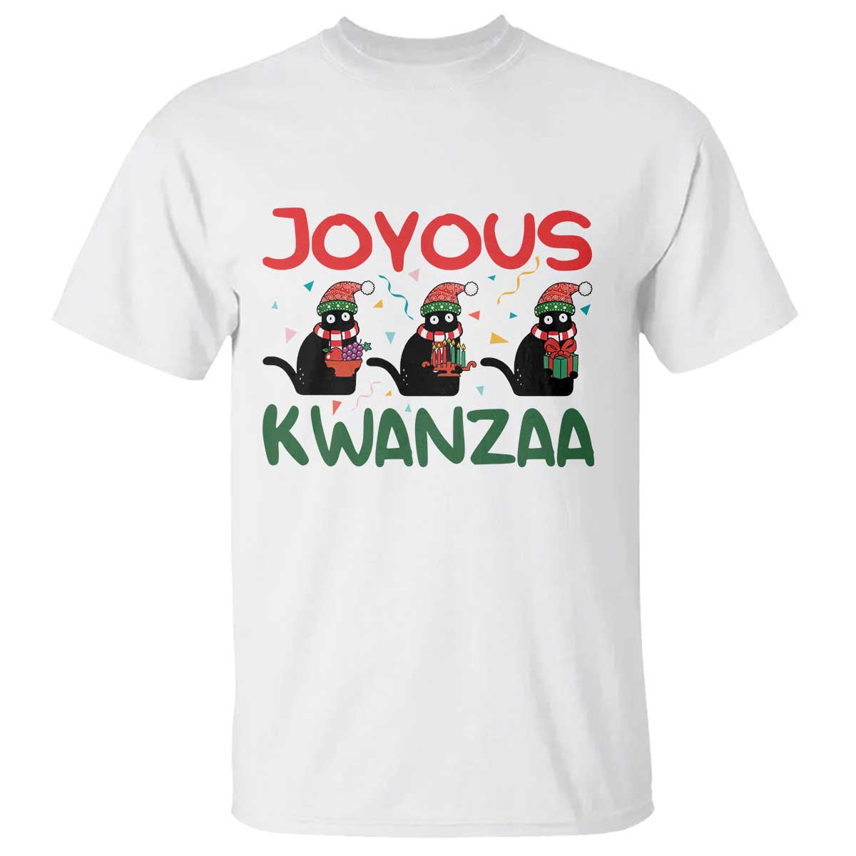 Joyous Kwanzaa T Shirt Funny Cats With Kinara And Presents Cultural Pride Gift TS12 White Print Your Wear