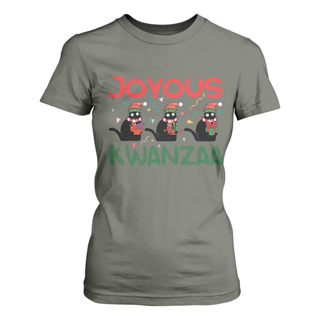 Joyous Kwanzaa T Shirt For Women Funny Cats With Kinara And Presents Cultural Pride Gift TS12 Military Green Print Your Wear
