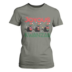 Joyous Kwanzaa T Shirt For Women Funny Cats With Kinara And Presents Cultural Pride Gift TS12 Military Green Print Your Wear