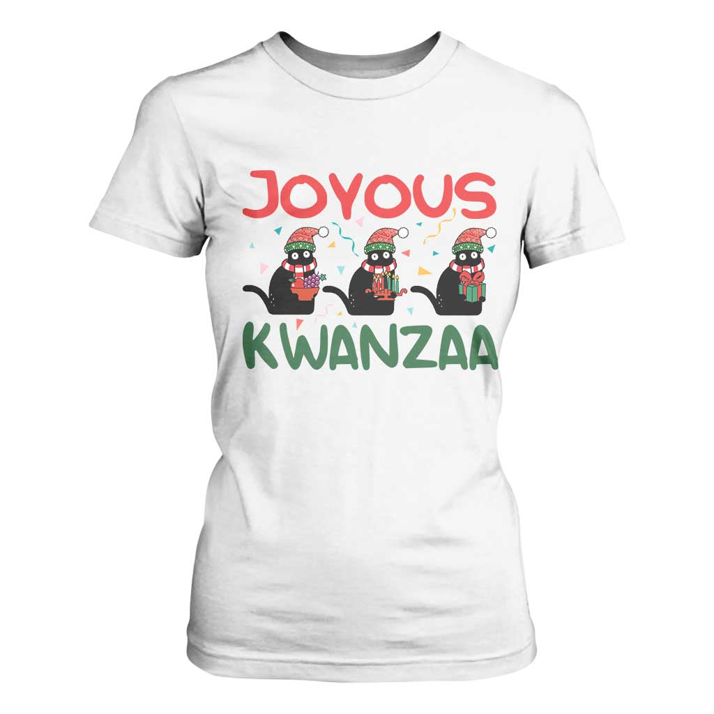Joyous Kwanzaa T Shirt For Women Funny Cats With Kinara And Presents Cultural Pride Gift TS12 White Print Your Wear
