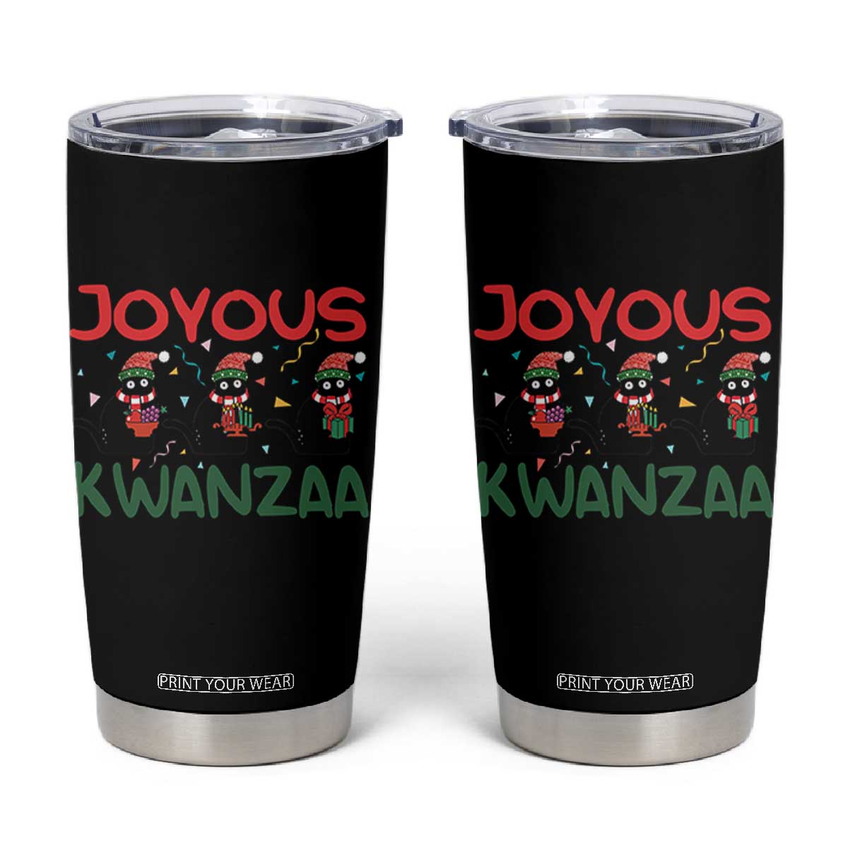Joyous Kwanzaa Tumbler Cup Funny Cats With Kinara And Presents Cultural Pride Gift TS12 Black Print Your Wear