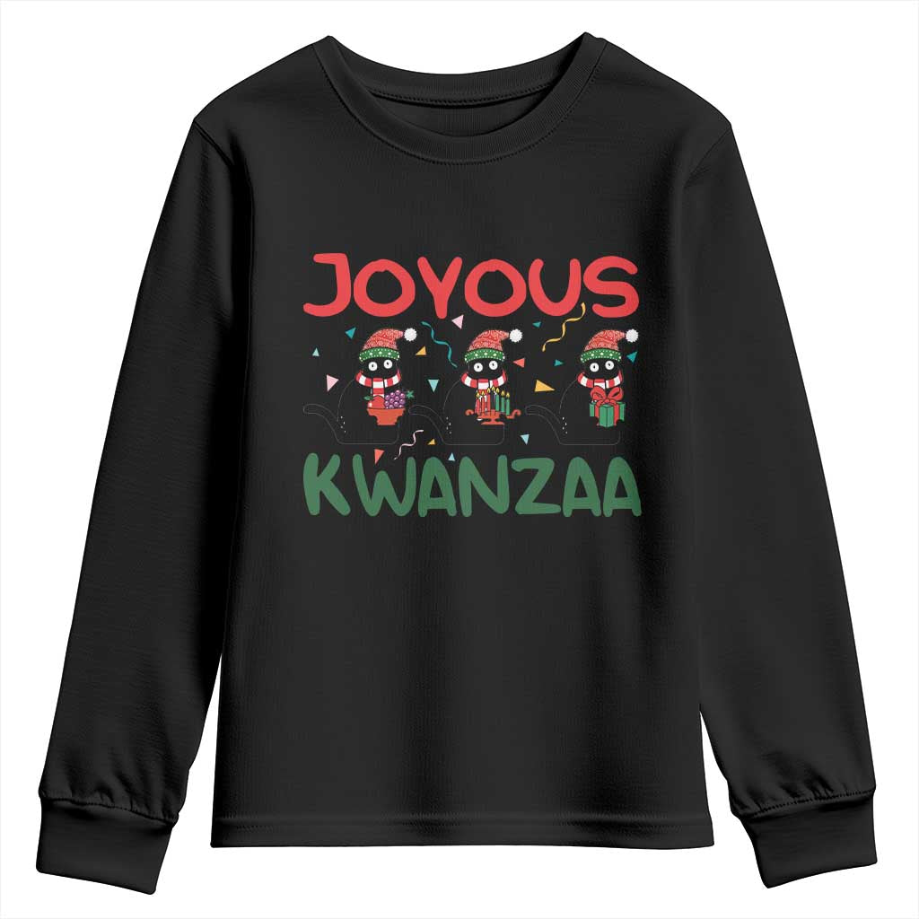 Joyous Kwanzaa Youth Sweatshirt Funny Cats With Kinara And Presents Cultural Pride Gift TS12 Black Print Your Wear