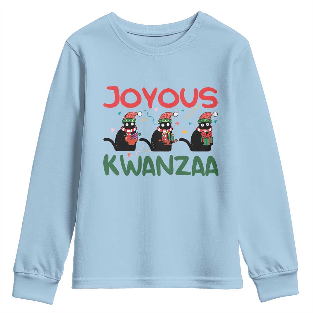 Joyous Kwanzaa Youth Sweatshirt Funny Cats With Kinara And Presents Cultural Pride Gift TS12 Light Blue Print Your Wear