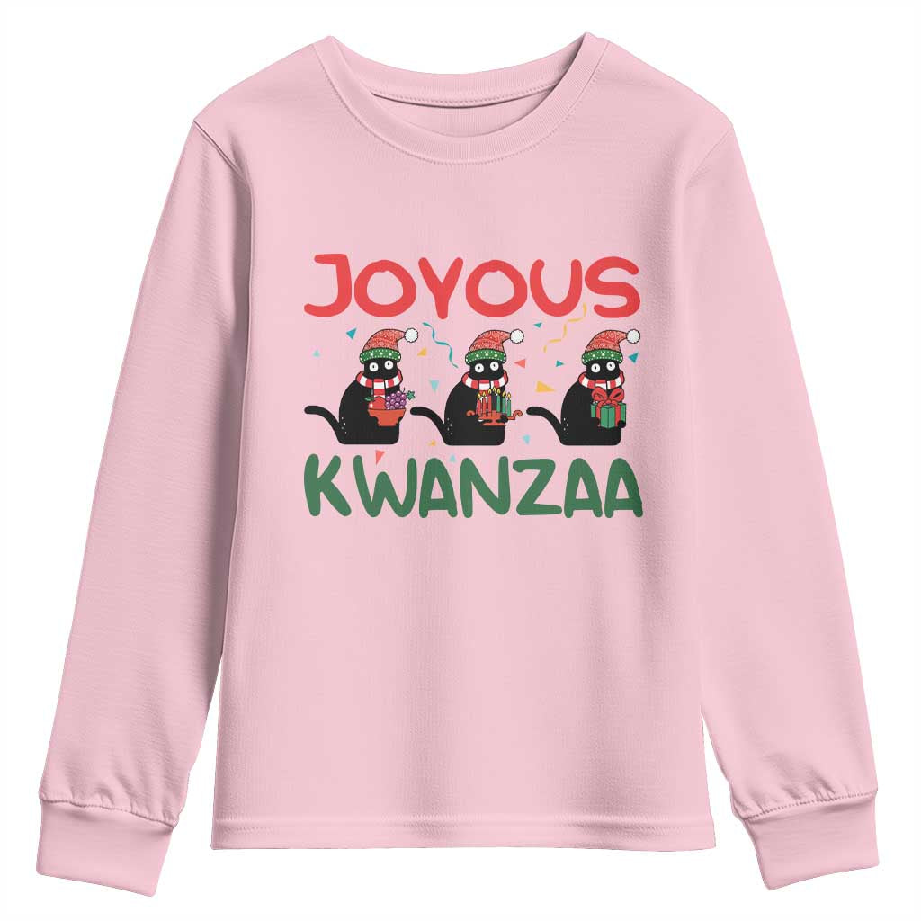 Joyous Kwanzaa Youth Sweatshirt Funny Cats With Kinara And Presents Cultural Pride Gift TS12 Light Pink Print Your Wear