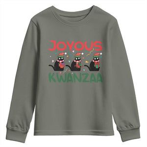 Joyous Kwanzaa Youth Sweatshirt Funny Cats With Kinara And Presents Cultural Pride Gift TS12 Military Green Print Your Wear