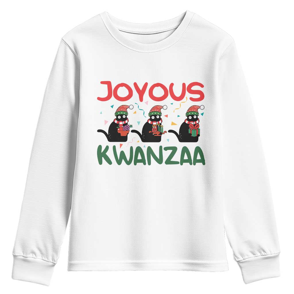 Joyous Kwanzaa Youth Sweatshirt Funny Cats With Kinara And Presents Cultural Pride Gift TS12 White Print Your Wear