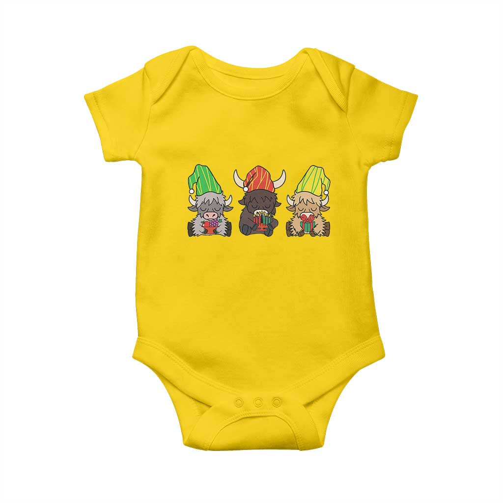 Funny Highland Cow With Kinara And Presents Cultural Pride Gift Baby Onesie TS12 Daisy Print Your Wear