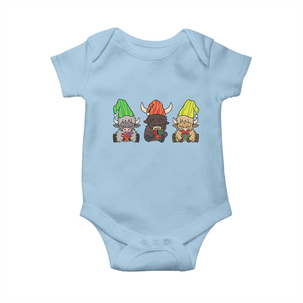 Funny Highland Cow With Kinara And Presents Cultural Pride Gift Baby Onesie TS12 Light Blue Print Your Wear