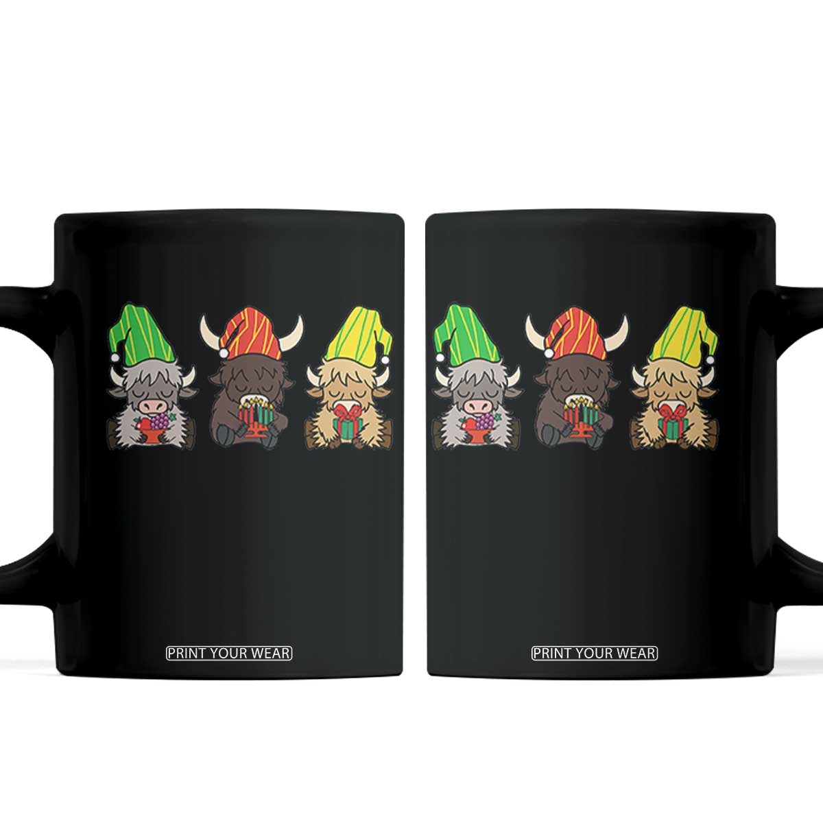 Funny Highland Cow With Kinara And Presents Cultural Pride Gift Coffee Mug TS12 Black Print Your Wear