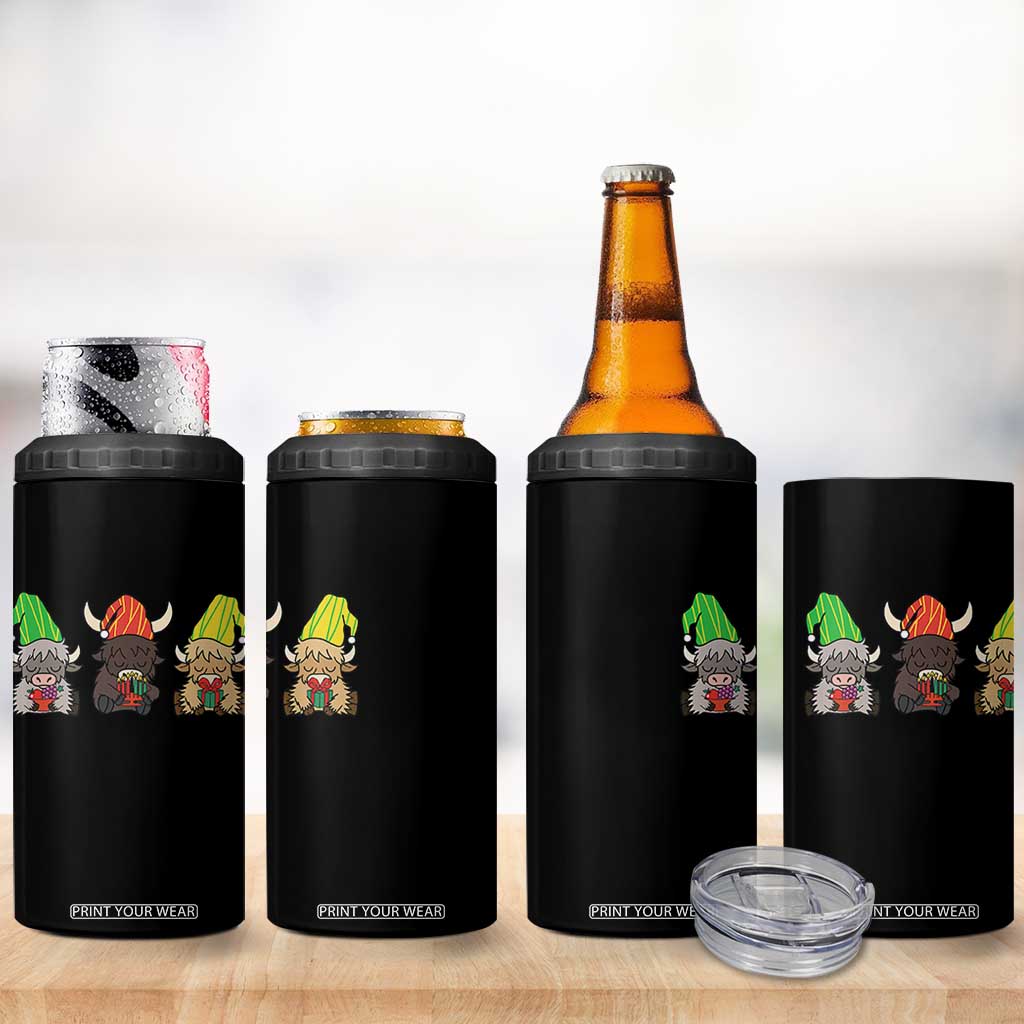 Funny Highland Cow With Kinara And Presents Cultural Pride Gift 4 in 1 Can Cooler Tumbler TS12 Print Your Wear