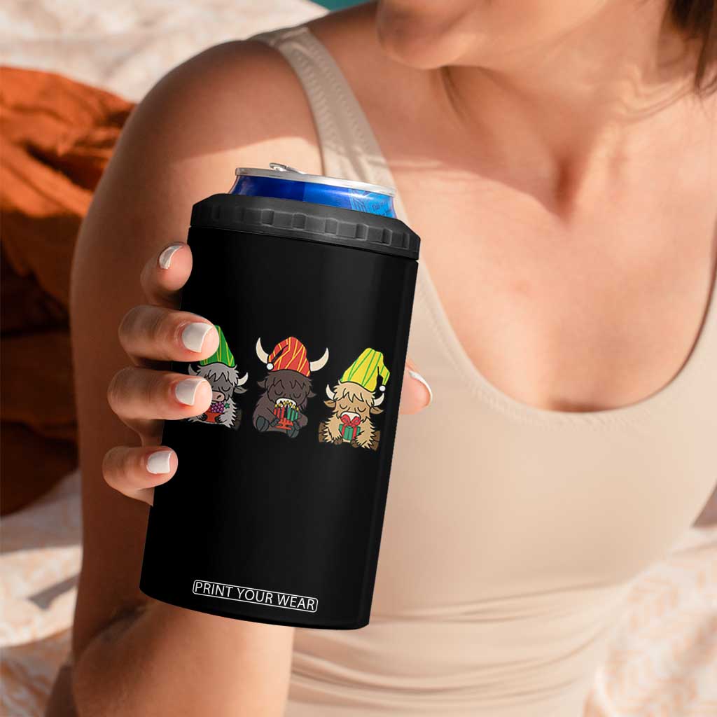 Funny Highland Cow With Kinara And Presents Cultural Pride Gift 4 in 1 Can Cooler Tumbler TS12 Print Your Wear