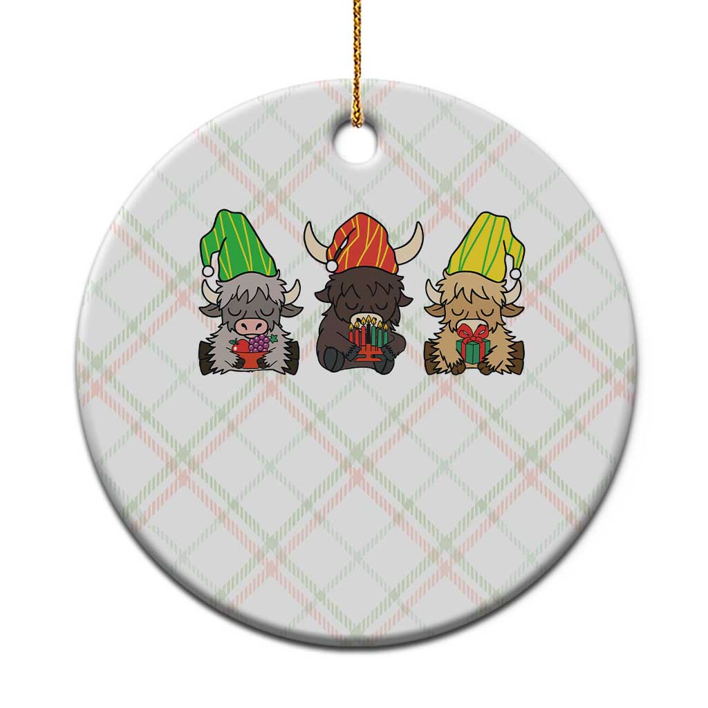 Funny Highland Cow With Kinara And Presents Cultural Pride Gift Ceramic Ornament TS12 1pc Christmas Plaid Print Your Wear