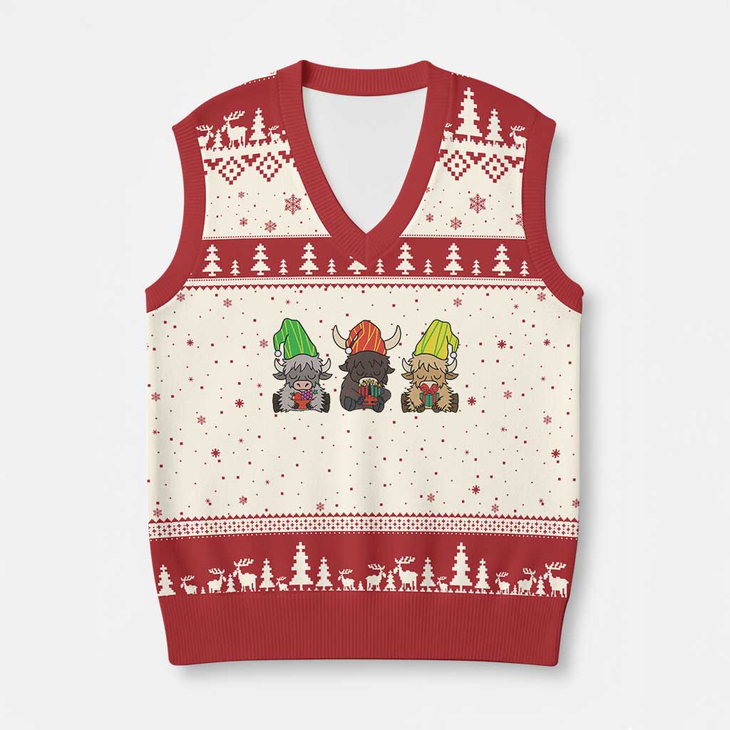 Funny Highland Cow With Kinara And Presents Cultural Pride Gift V-Neck Knit Sweater Vest TS12 Beige Red Print Your Wear