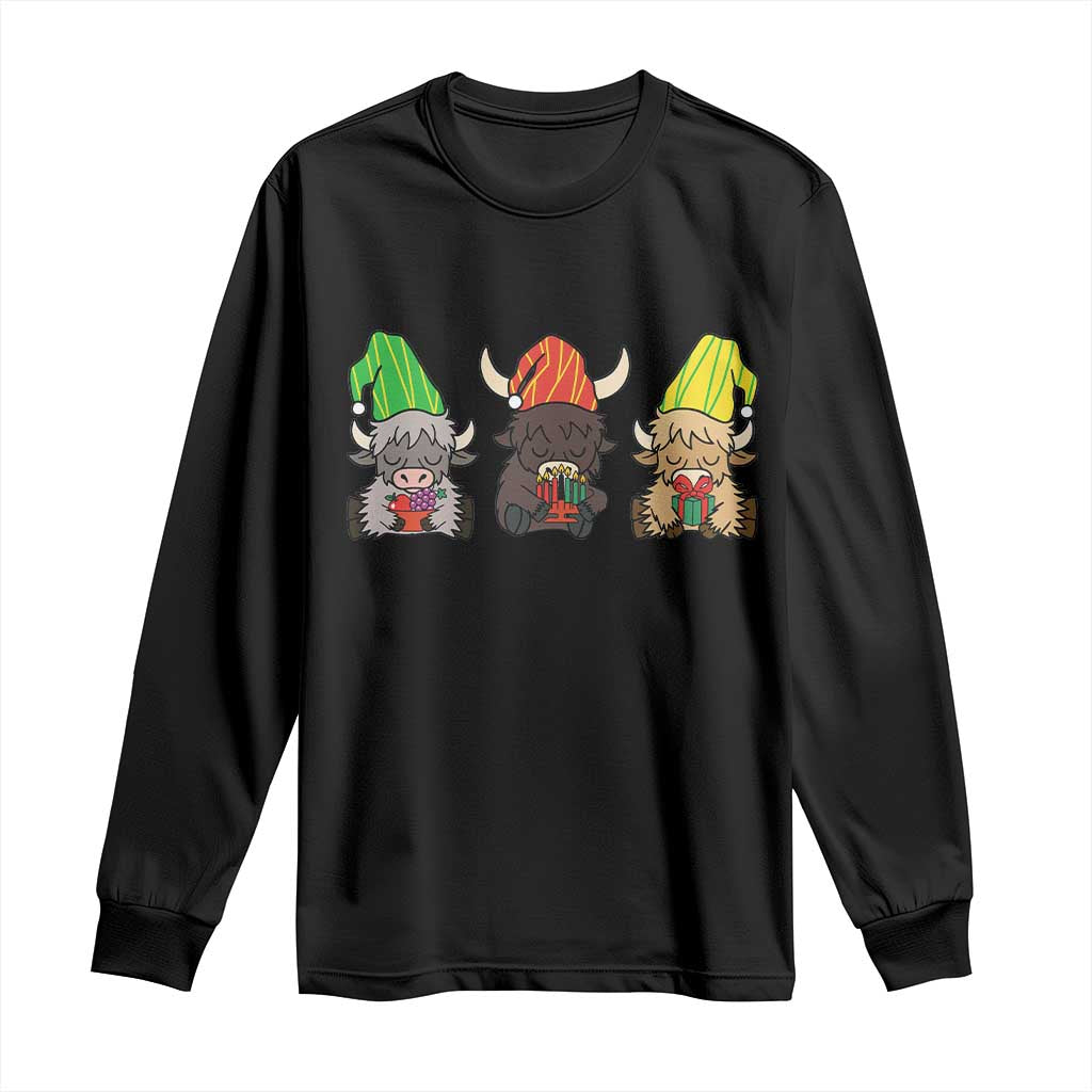 Funny Highland Cow With Kinara And Presents Cultural Pride Gift Long Sleeve Shirt TS12 Black Print Your Wear