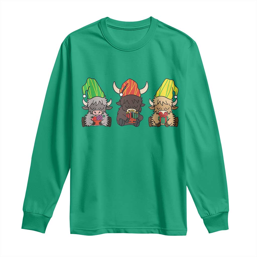 Funny Highland Cow With Kinara And Presents Cultural Pride Gift Long Sleeve Shirt TS12 Irish Green Print Your Wear