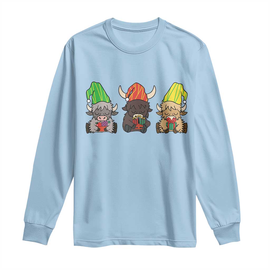 Funny Highland Cow With Kinara And Presents Cultural Pride Gift Long Sleeve Shirt TS12 Light Blue Print Your Wear