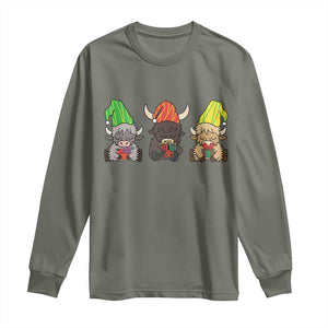 Funny Highland Cow With Kinara And Presents Cultural Pride Gift Long Sleeve Shirt TS12 Military Green Print Your Wear