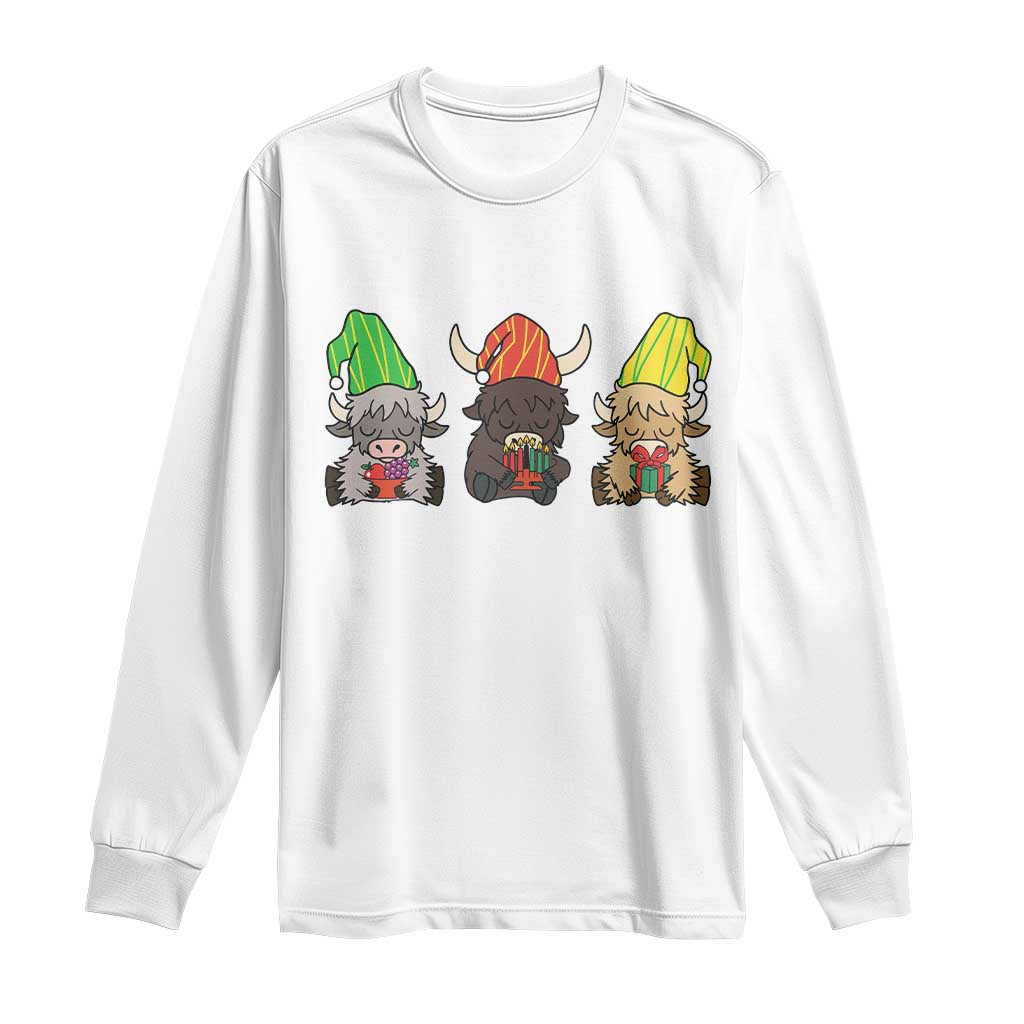 Funny Highland Cow With Kinara And Presents Cultural Pride Gift Long Sleeve Shirt TS12 White Print Your Wear