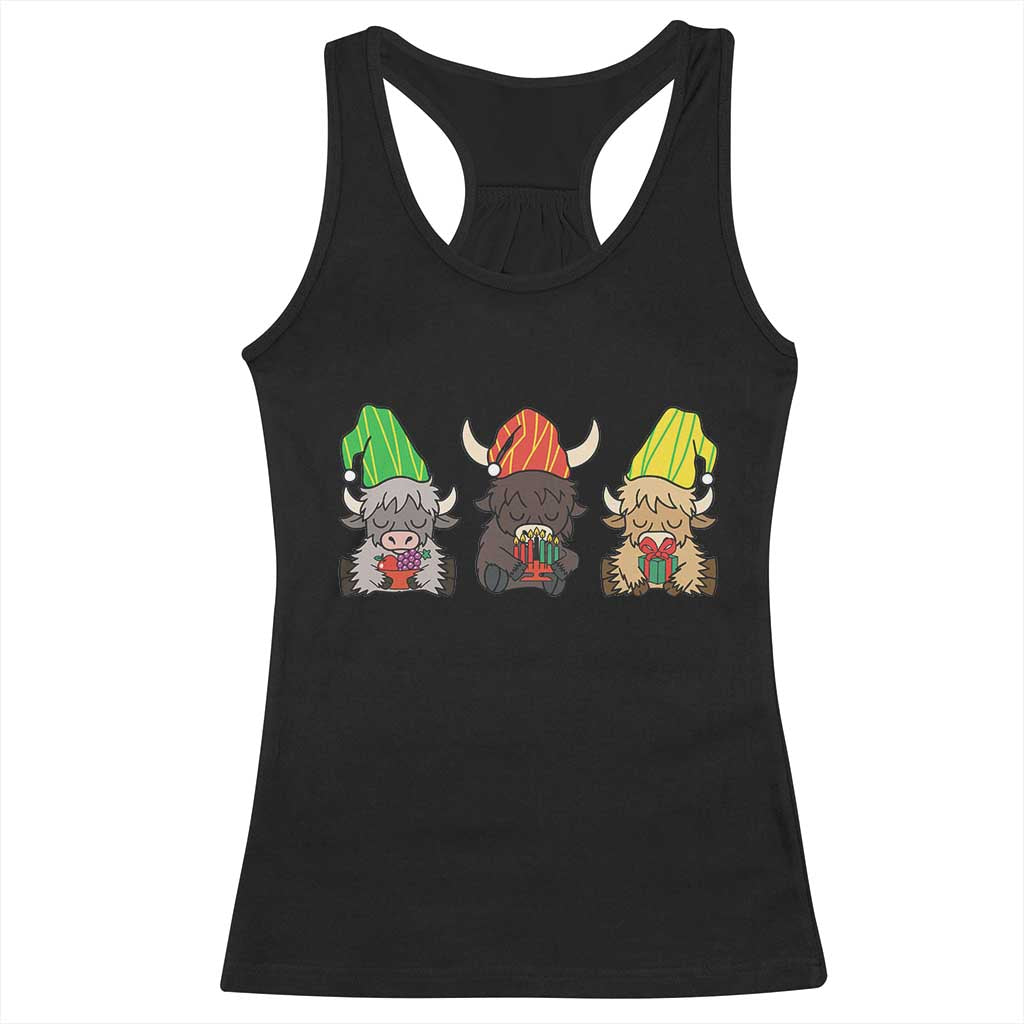 Funny Highland Cow With Kinara And Presents Cultural Pride Gift Racerback Tank Top TS12 Black Print Your Wear